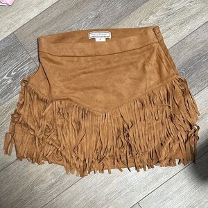 Tan Fringe Mini Skirt